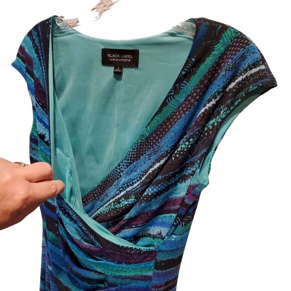 Black Label by Evan Picone Stretch Tummy Rouching Faux Wrap Dress Women's 6 - Picture 5 of 7